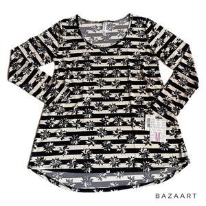 M LuLaRoe Lynnae | Black and Cream Floral/Stripes | NWT
